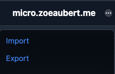 Micro.blog UI showing where to find the Export button