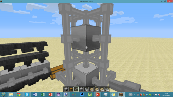 Screenshot of my AdvancedRobotics Minecraft Mod. Showing the cables connecting to several pieces of machinery